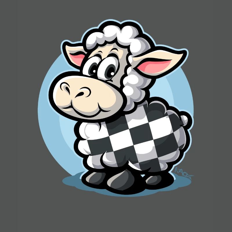 Checkered pattern cute cartoon sheep