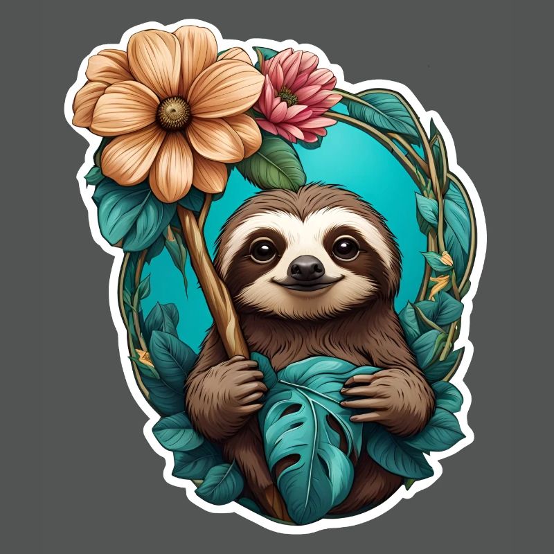 Faultier und Blume