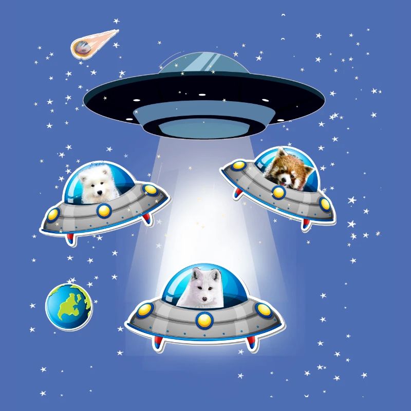 Arctic Fox,Samoyed,Red Panda, UFO,Space,Star