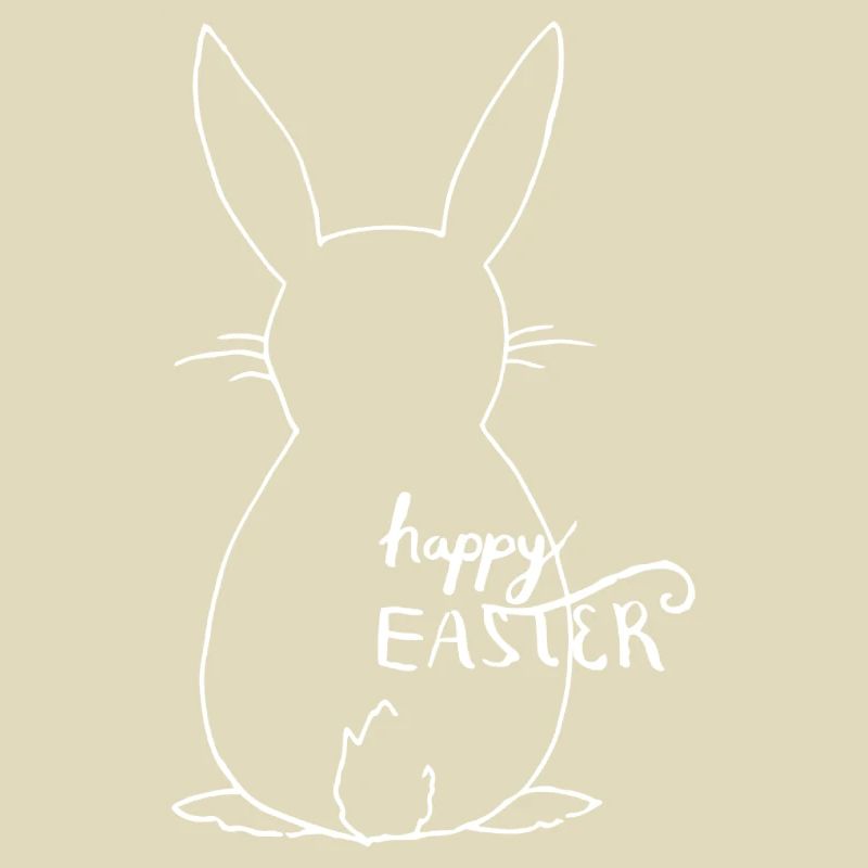 Cute rabbit in back view - Happy Easter / White