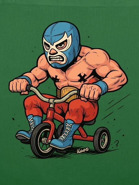 Wrestler mit Maske auf Dreirad