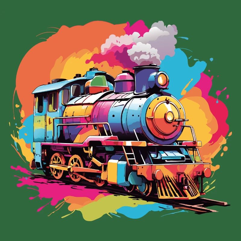Bunte farbenfrohe Dampflokomotive