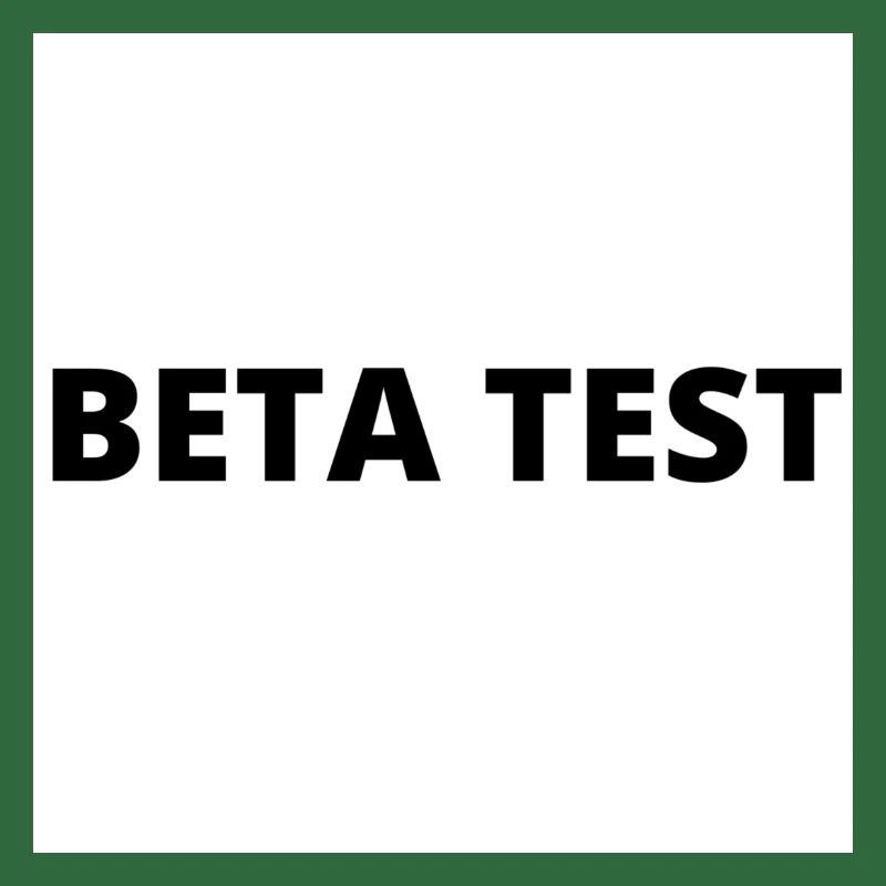 "BETA TEST" Design in dicker schwarzer Schrift