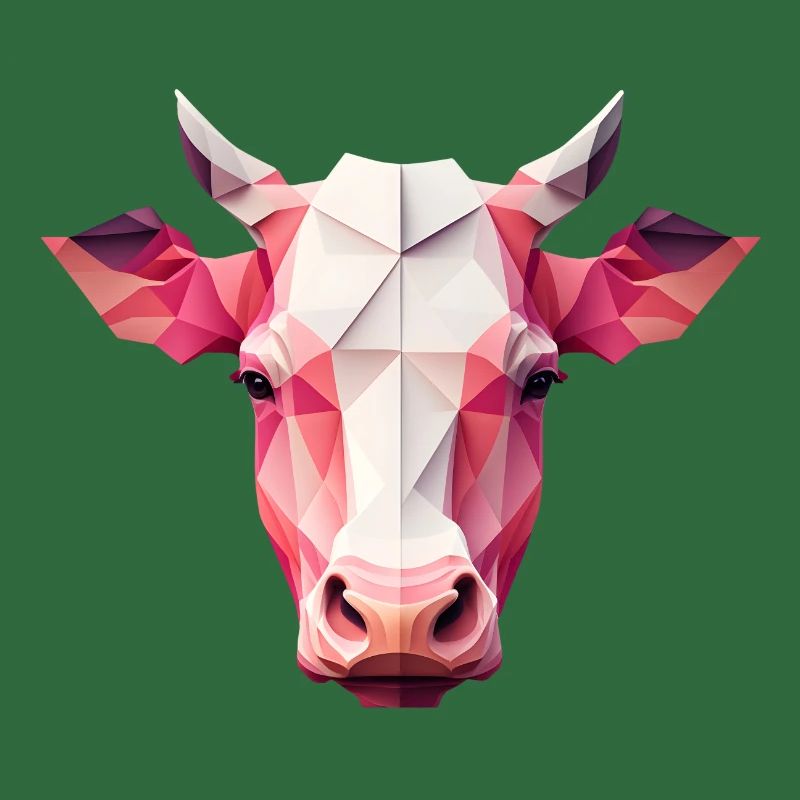 An angular pink cow's head