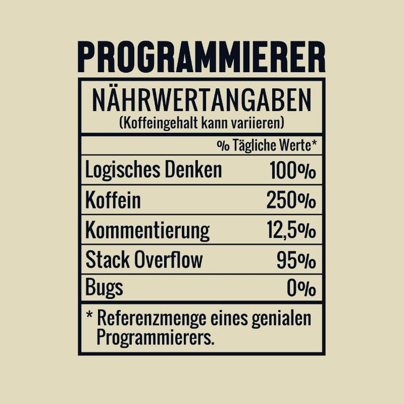 Programmierer Nährwertangaben Developer Coder