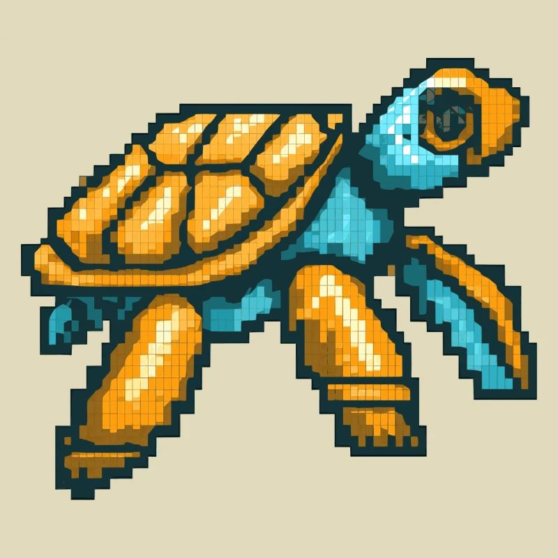 Sea turtle in nostalgic 8 bit graphics