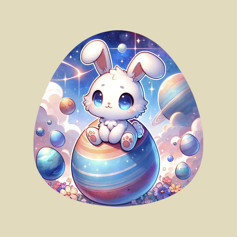 Chibi Bunny In The Space With Easter Eggs