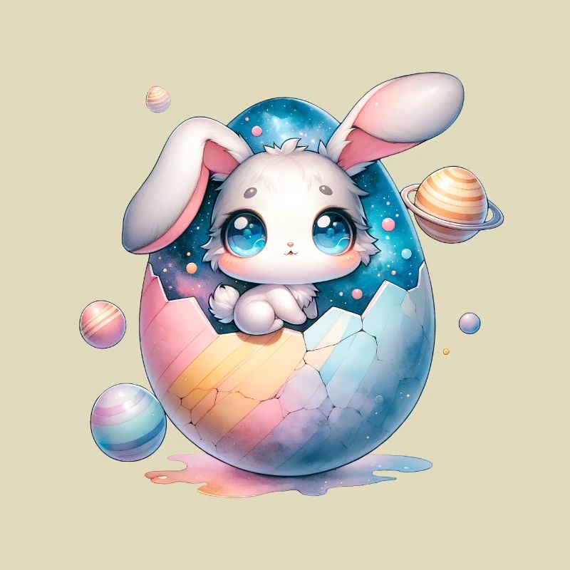 Chibi Space Bunny sitzt In Einem Zerbrochenen Osterei