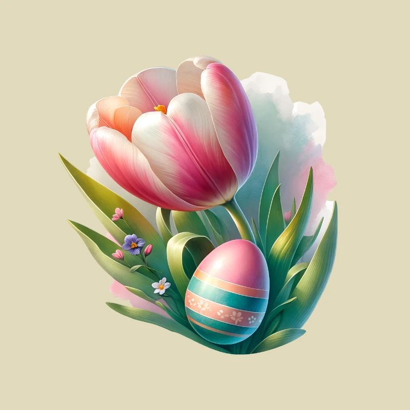 Spring Colorful Tulip With Easter Egg