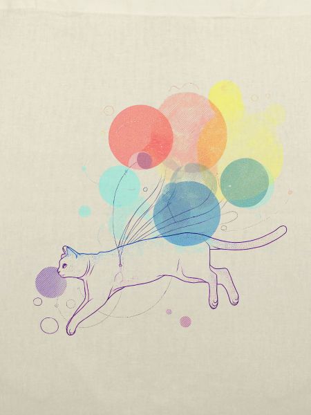 Bunte Katze mit schwebenden Ballons Illustration