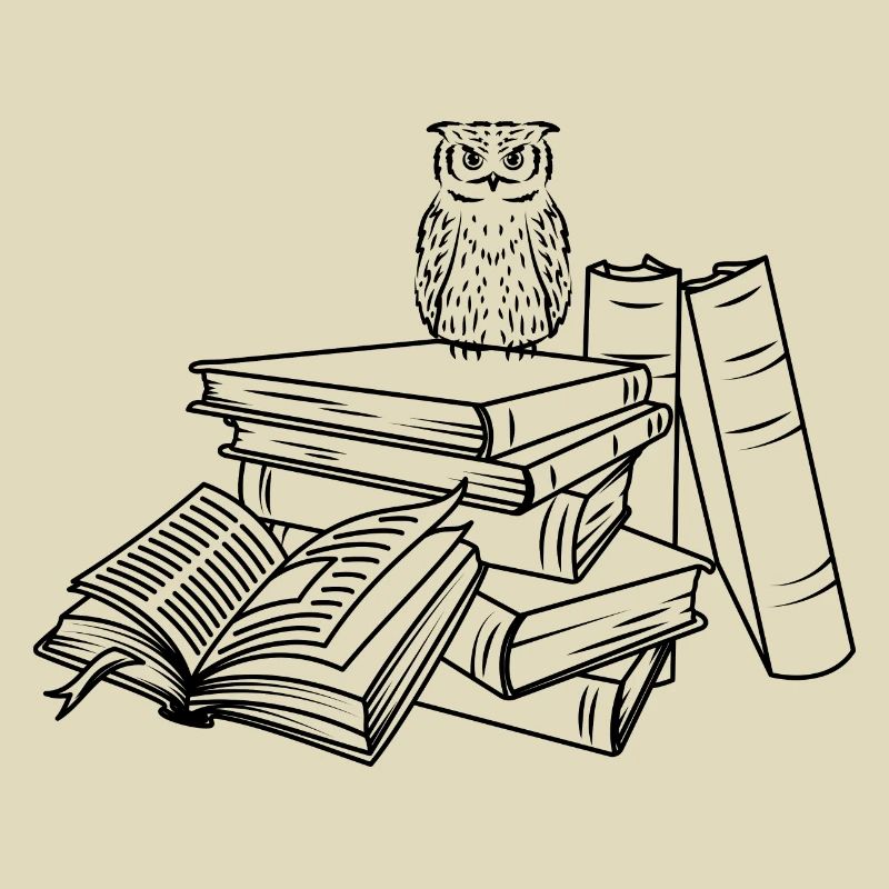 Bücherstapel mit Eule