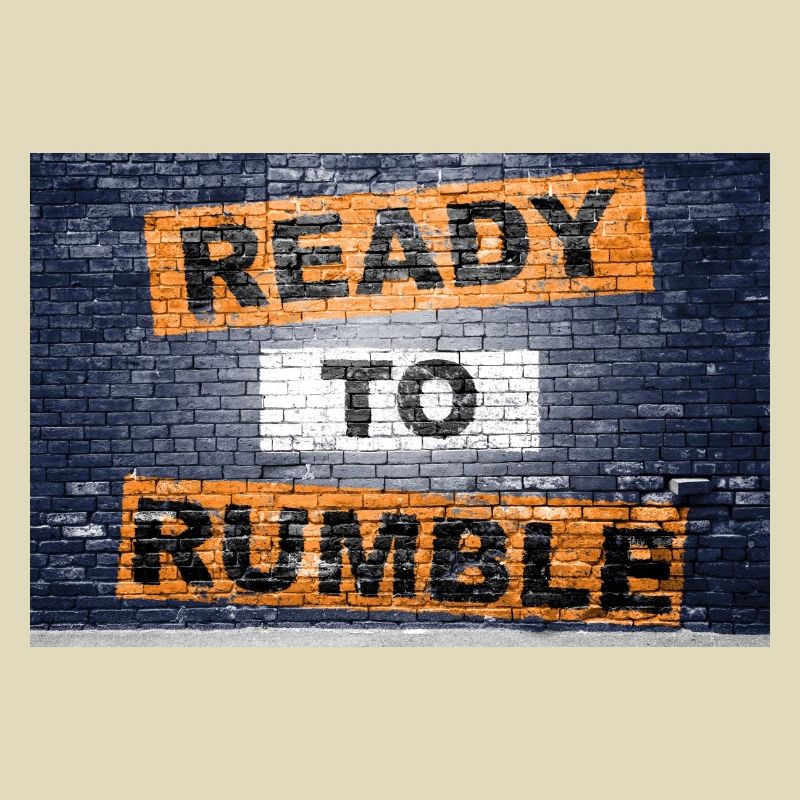 Ready to Rumble saying lettering Graffiti on Brick