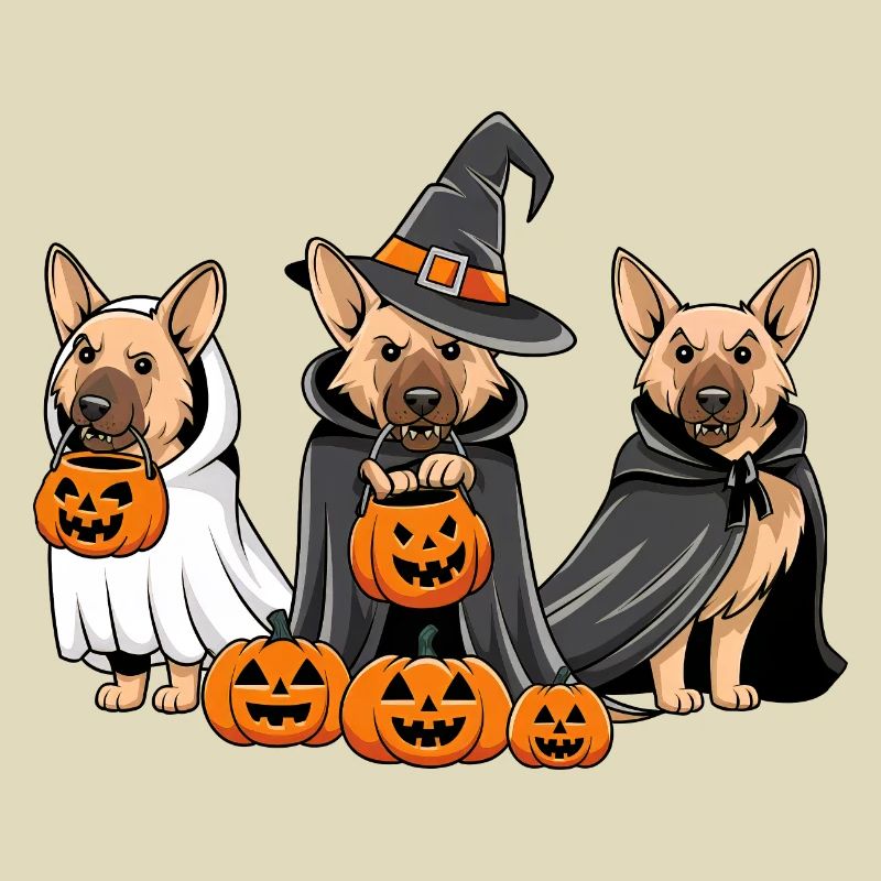 HALLOWEEN German Shepherd Ghost & Witch