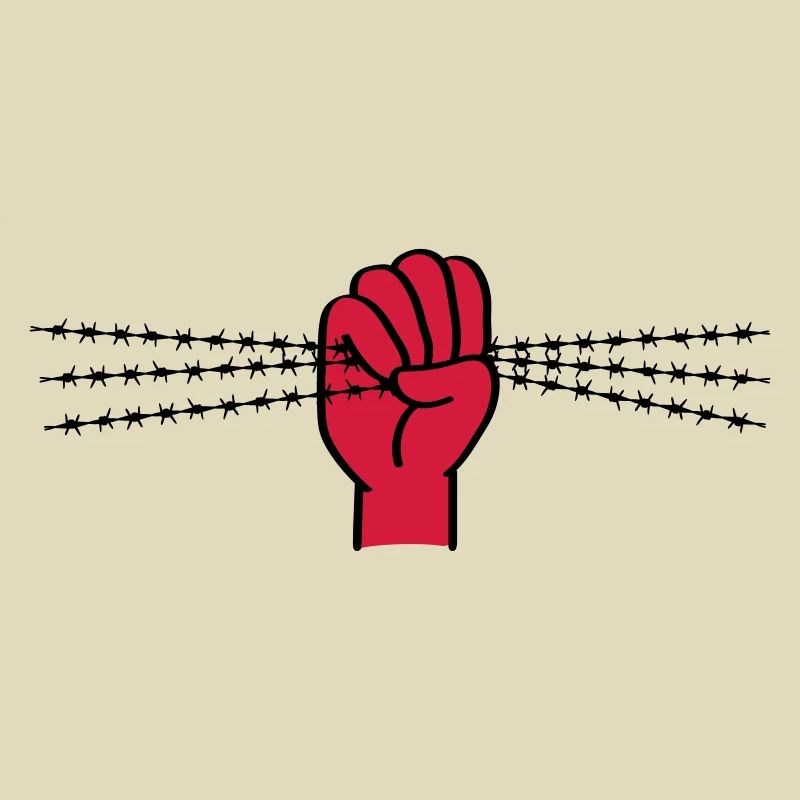 Protestsymbol mit Stacheldraht. Geballte Faust.