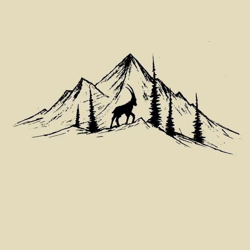 Steinbock mit Berglandschaft