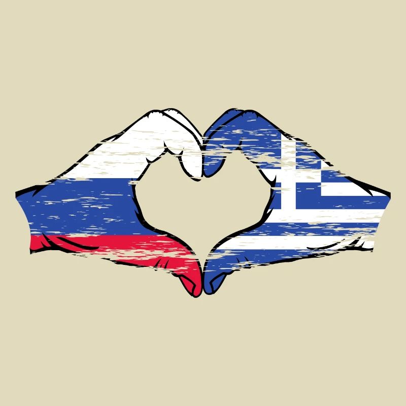 Russie Grèce Drapeau Mains Coeur Forme Utilisé