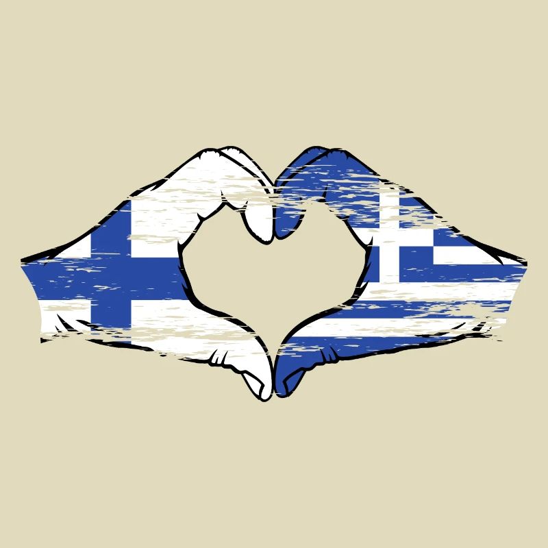 Finlande Grèce Drapeau Mains Coeur Forme Utilisé