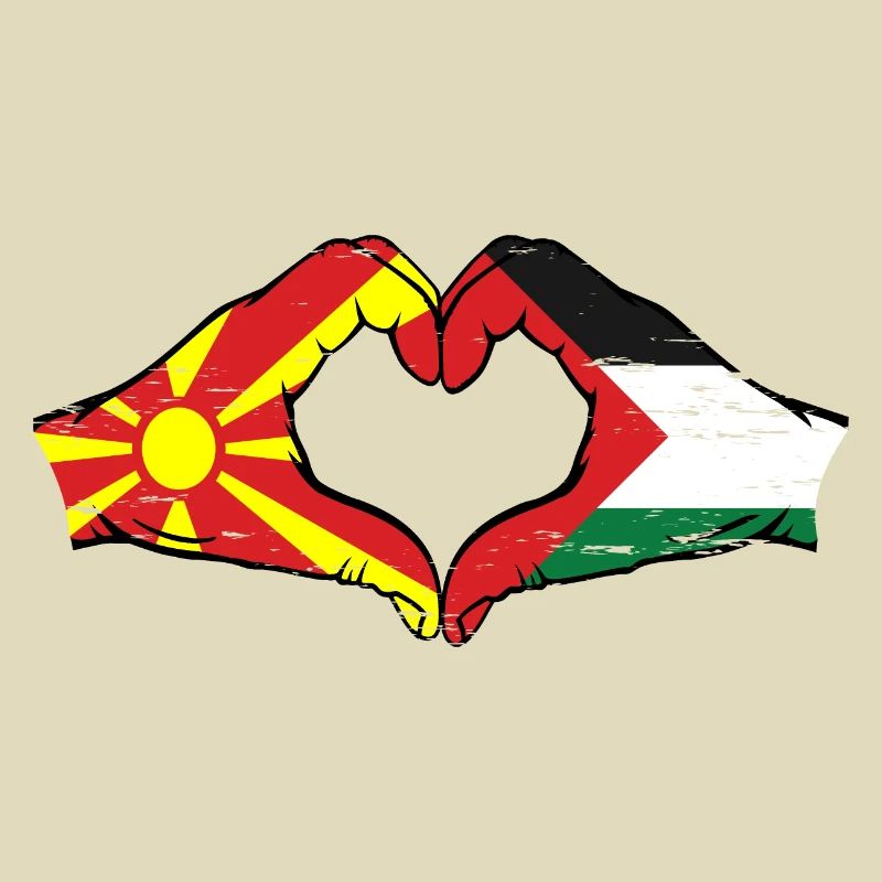 Macédoine Palestine Drapeau Mains Coeur Forme Utilisé