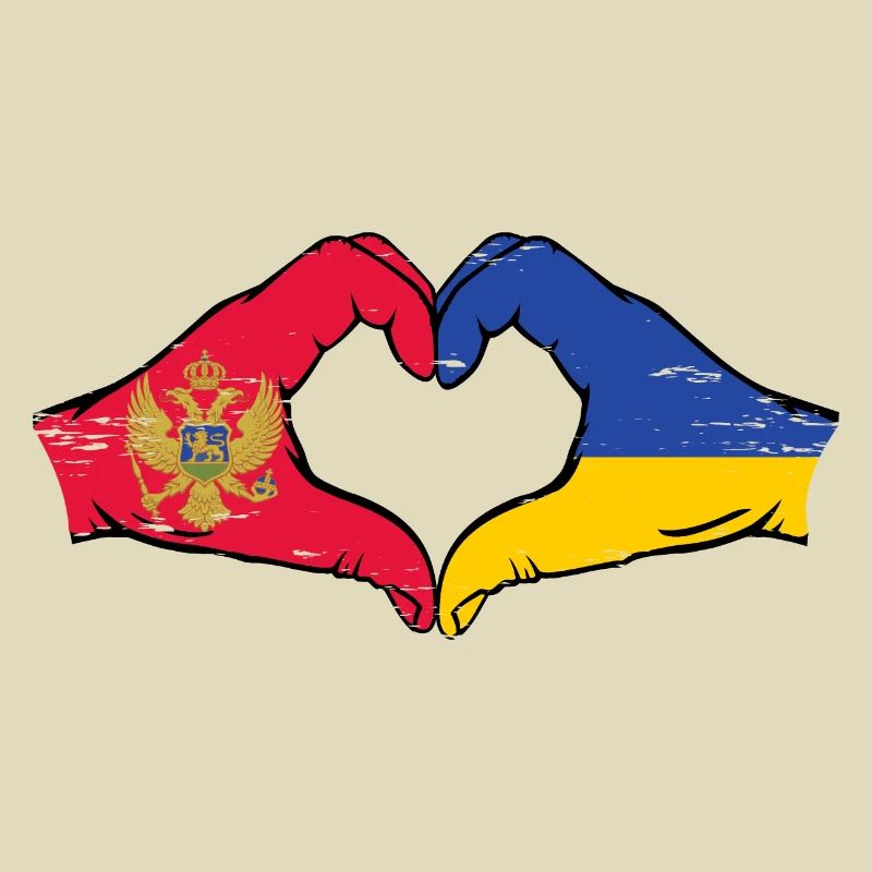 Monténégro Ukraine Drapeau Mains Coeur Forme Utilisé