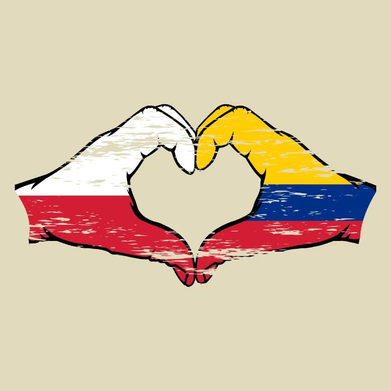 Pologne Colombie Drapeau Mains Coeur Forme Utilisé