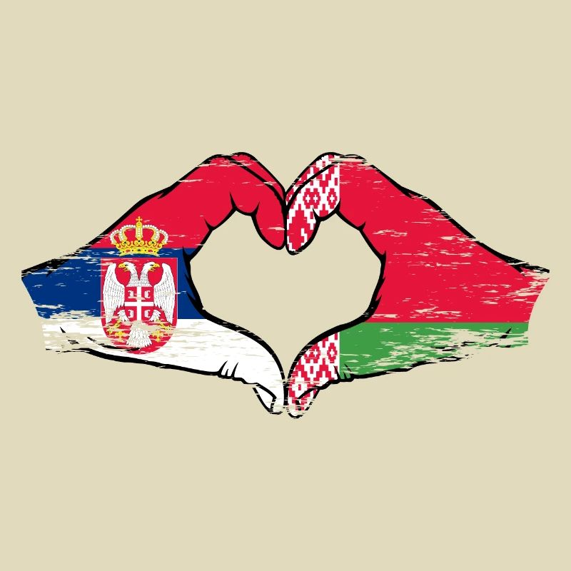 Serbie Biélorussie drapeau mains coeur utilisé