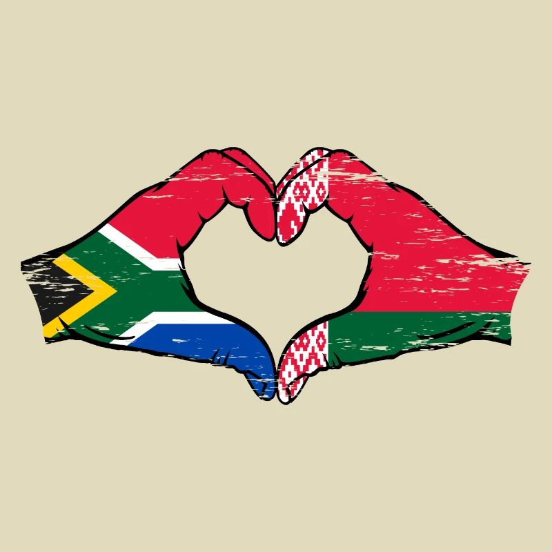 Afrique du Sud Biélorussie drapeau mains forme de coeur utilisé