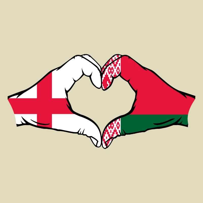 Angleterre Biélorussie drapeau mains forme coeur