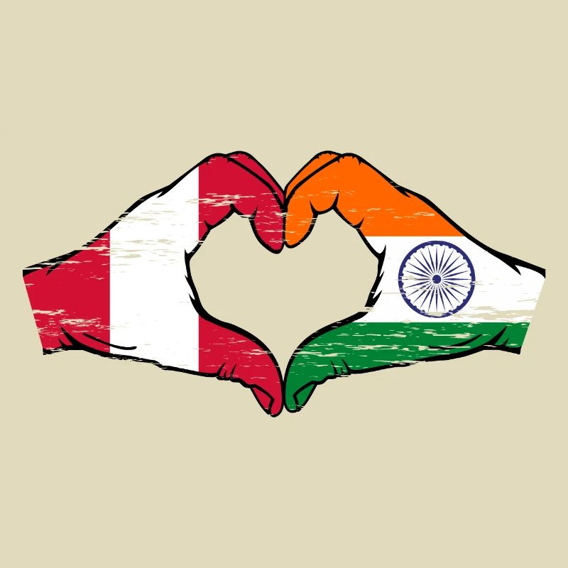 Pérou Inde drapeau mains forme de coeur utilisé