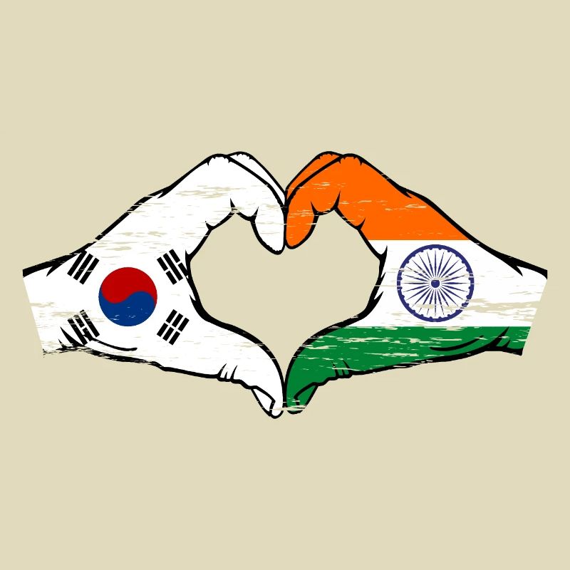 Corée du Sud Inde drapeau mains forme de coeur utilisé
