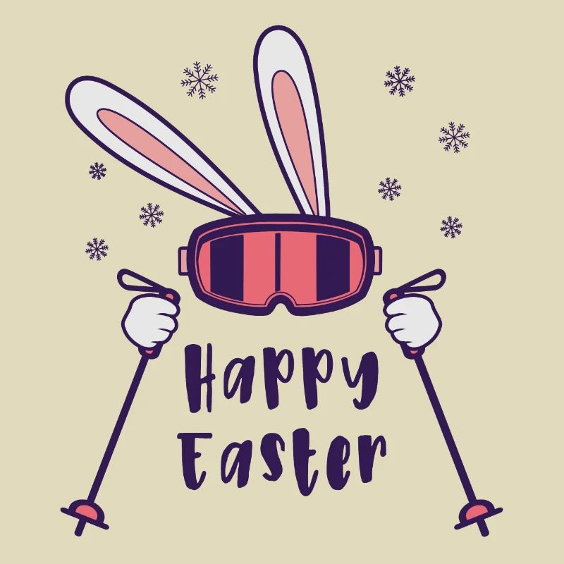 Happy Easter from Skiing Rabbit with ski poles
