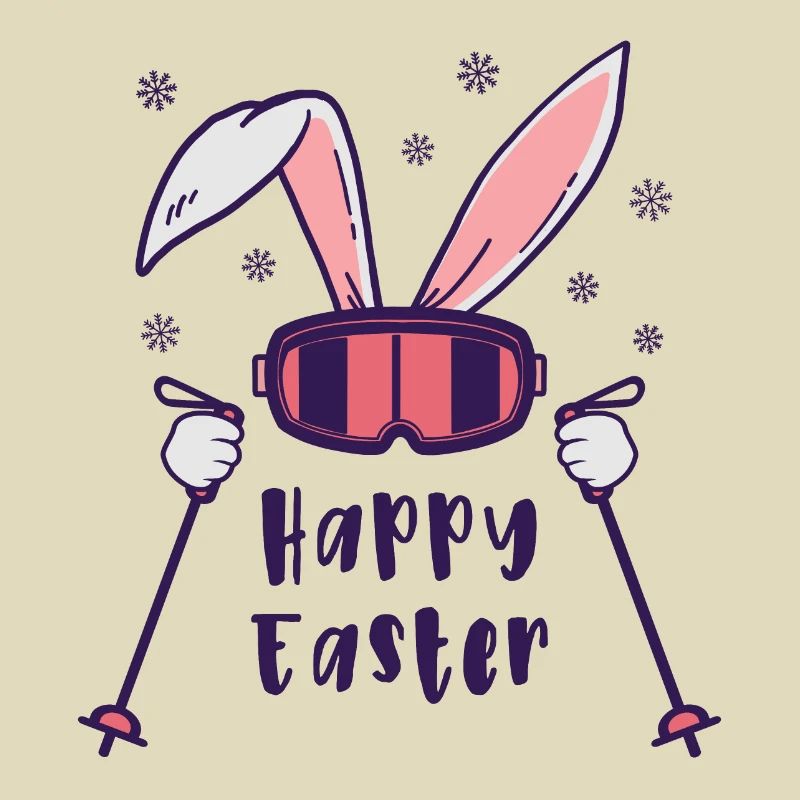 Happy Easter from Skiing Rabbit with ski poles