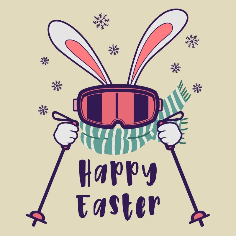 Happy Easter from Skiing Rabbit with ski poles