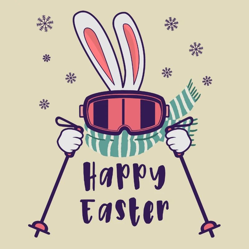 Happy Easter from Skiing Rabbit with ski poles