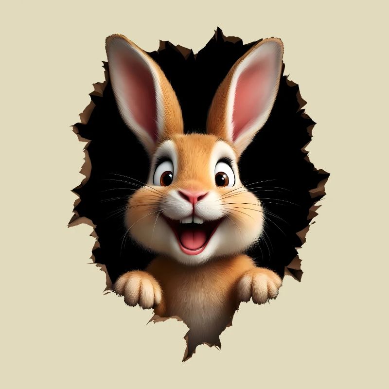 Cute bunny peeks through hole - Easter bunny