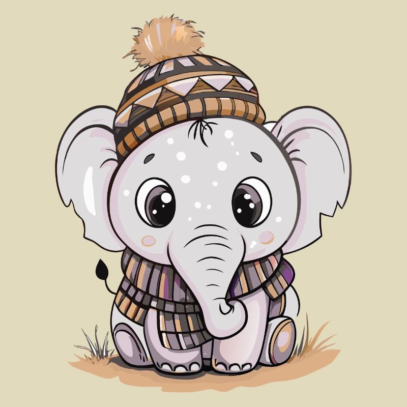 Éléphant mignon avec écharpe et chapeau à pompon.