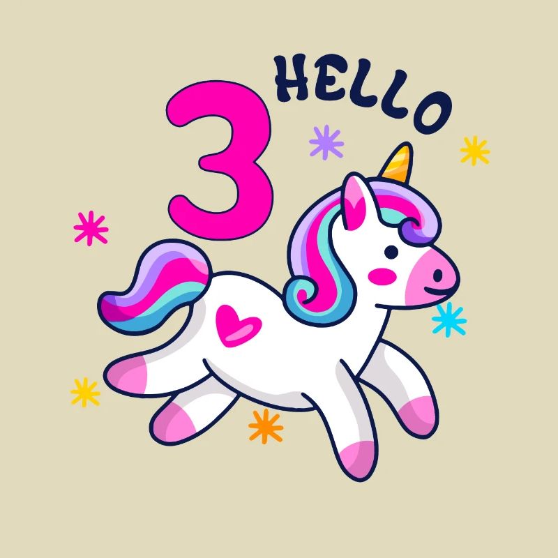 Hello Three Unicorn, third birthday, Magical