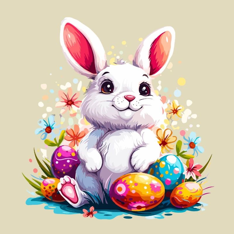 Osterhase mit bemalten Eiern