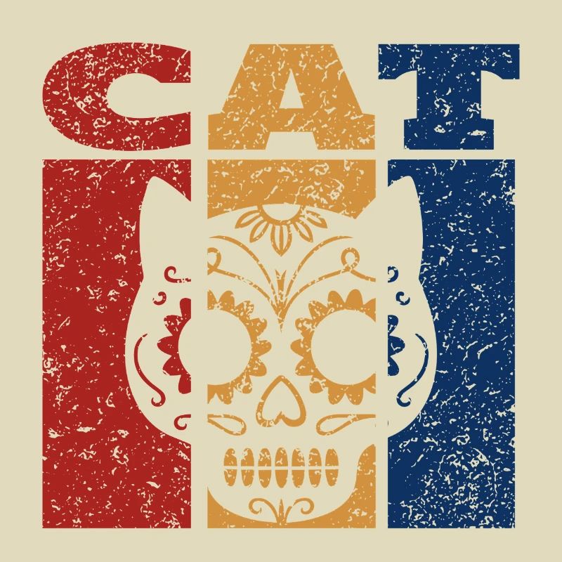 Sugar Skull Katze Retro Design