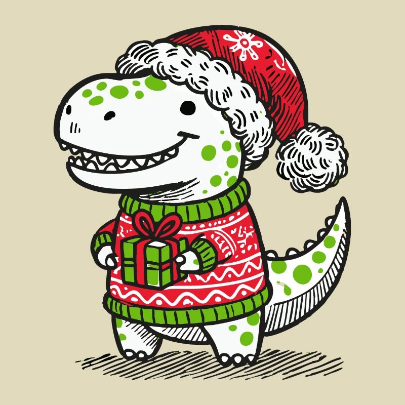 Weihnachts-T-Rex mit Geschenk