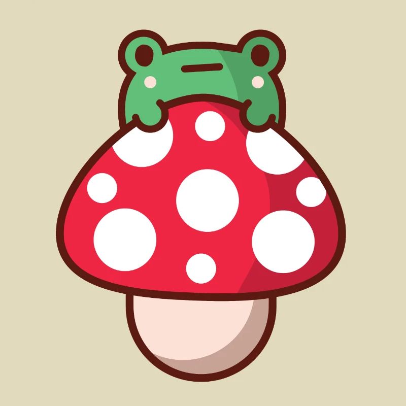 Cute Frog on Mushroom Kawaii Style - Toad Toadstol