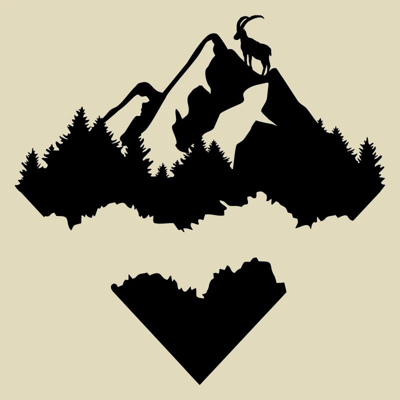 Berge, Wald und Steinbock