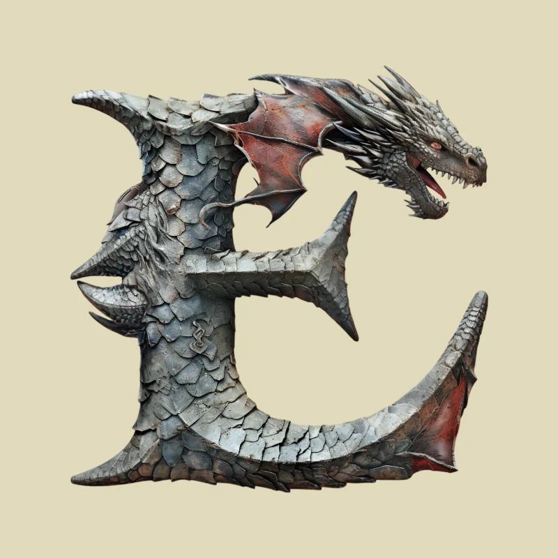 Buchstabe "E" im Drachendesign.