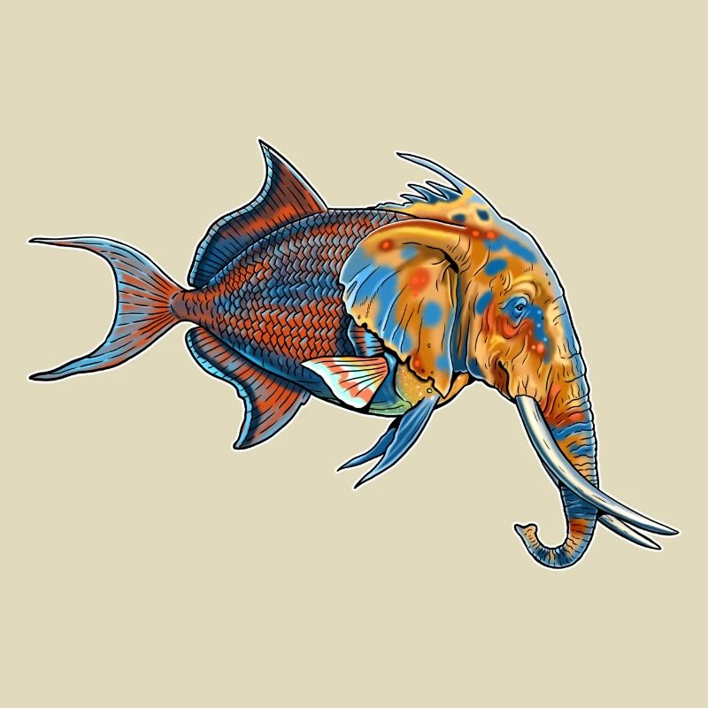 Fantastic creature: half elephant, half fish