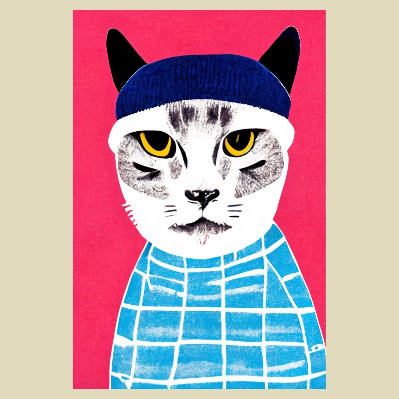 Blue Squares Hip Cat Retro