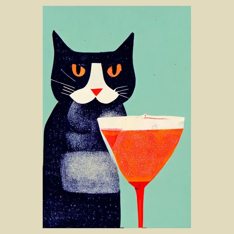 Chat avec une boisson rétro