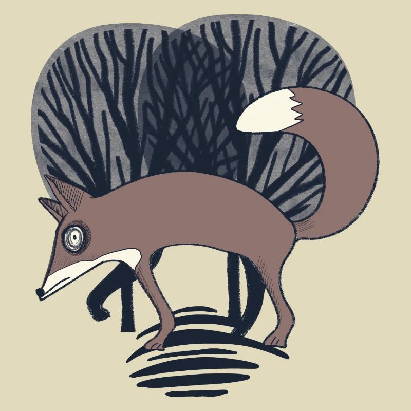 Fuchs im Wald_ Grau