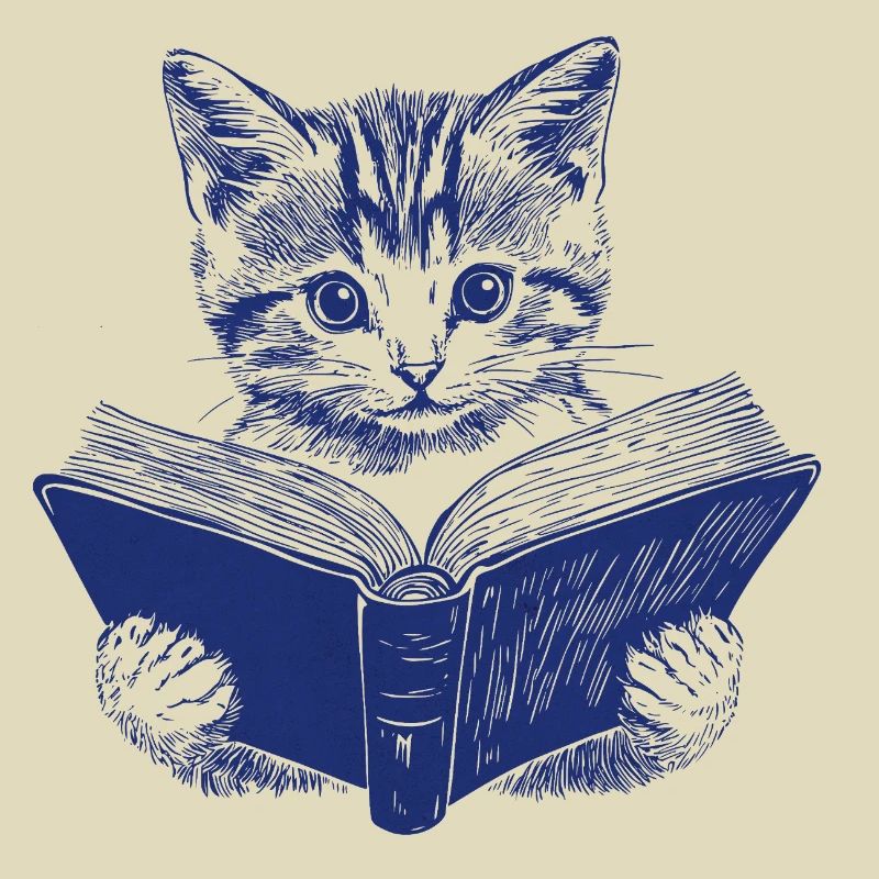 Cat with Book Retro Kitten Reading Gift