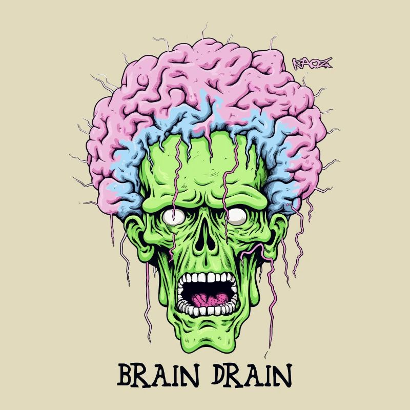 Brain Drain, cerveau de zombie géant vert-rose