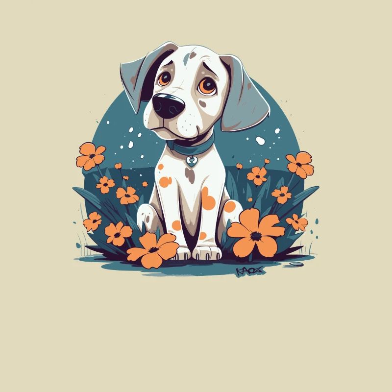 Des fleurs et un chiot mignon mignon