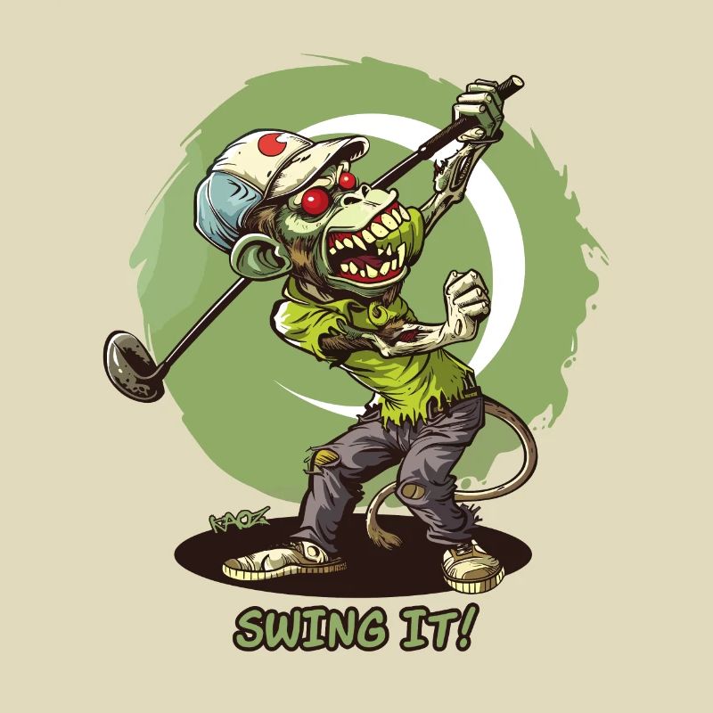 Schwing es, Zombie-Affe: Ein Golfer beim Golfen